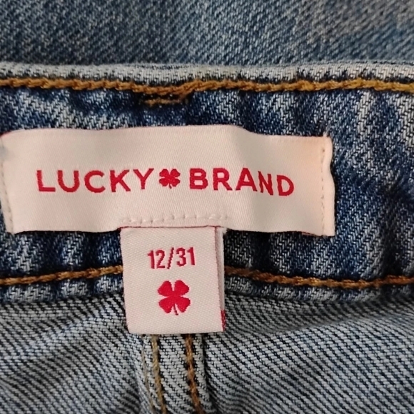 Lucky Brand Denim Skirt Midi Front Slit Stretch Distressed Women's Size 12 - Picture 3 of 5